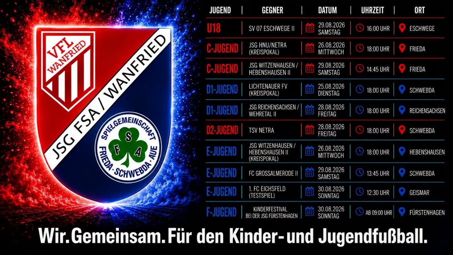 JSG Spielplan bis zum 30.08.2026